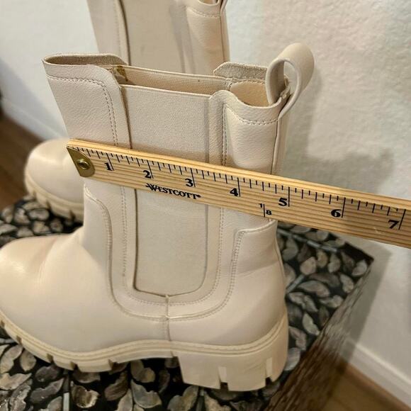 Bone 🦴 Colored Platform Boots Mid Calf Chunky Block Heel Chelsea Cream boots - Picture 7 of 8
